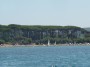 Gita in barca a Baratti, Piombino (LI) - La spiaggia di Baratti nella zona della Scuola di Vela del Centro Velico Piombinese. Splendida la folta pineta formata da robusti pini marittimi - Fotografia 8 luglio 2012, Toscana